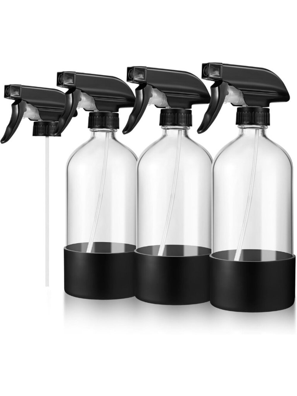 Set of 3 Refillable 16oz Glass Spray Bottles with Silicone Sleeve - Adjustable